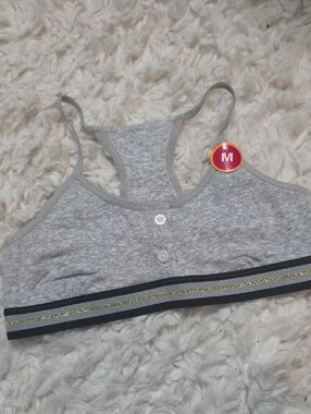 Delta Gray Ribbed Girls Bralette with Gold Trim